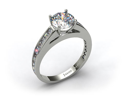 18k White Gold Channel Set Carre and Princess Shaped Diamond Engagement Ring